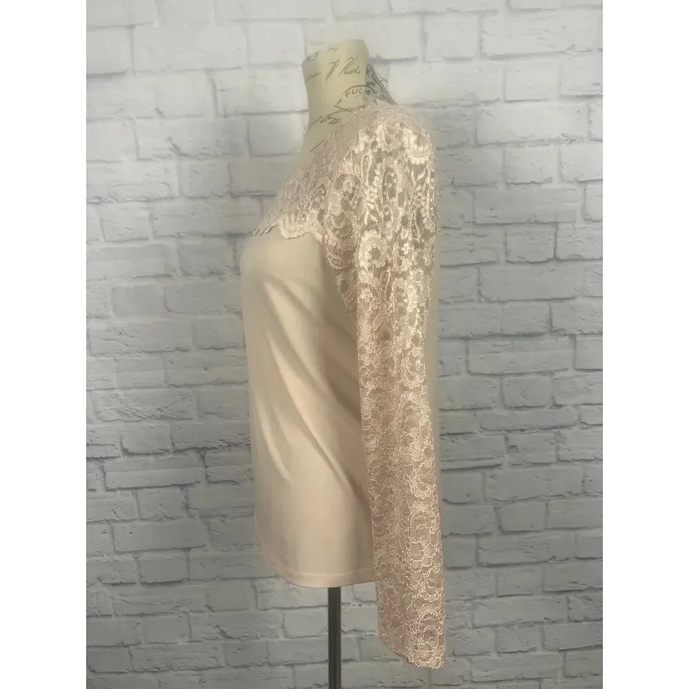 Calvin Klein Lace Sleeve Light Pink Blouse Women Size Medium - Picture 3 of 7
